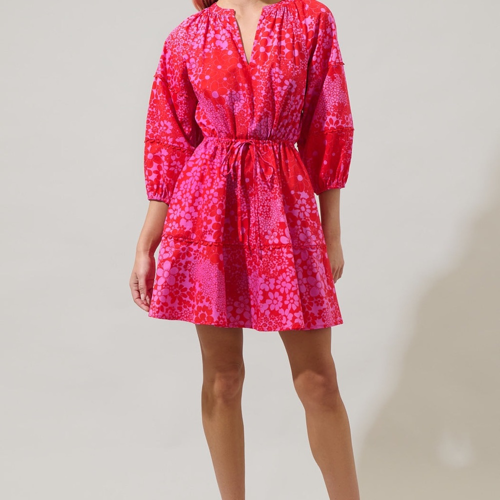 Sugarlips Red and Pink Floral Dress